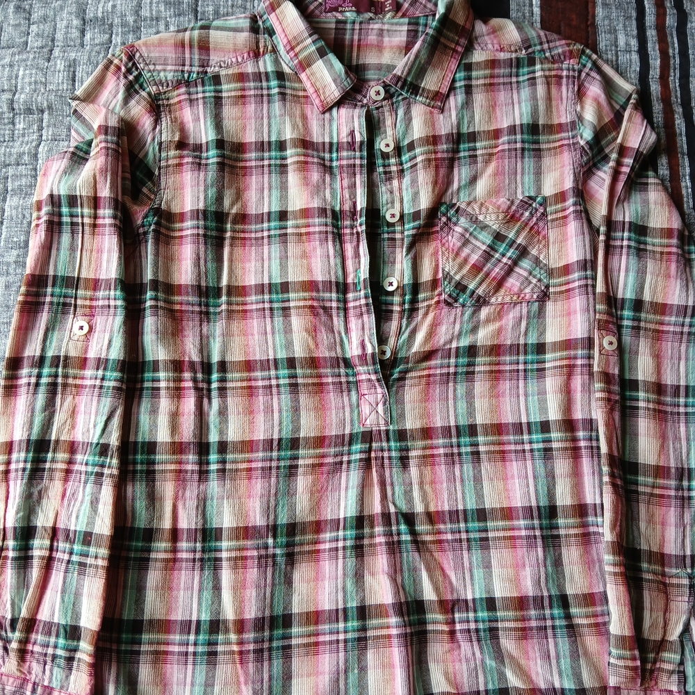 Prana Women's Plaid Button-Down Shirt - Pink, Green, Cream